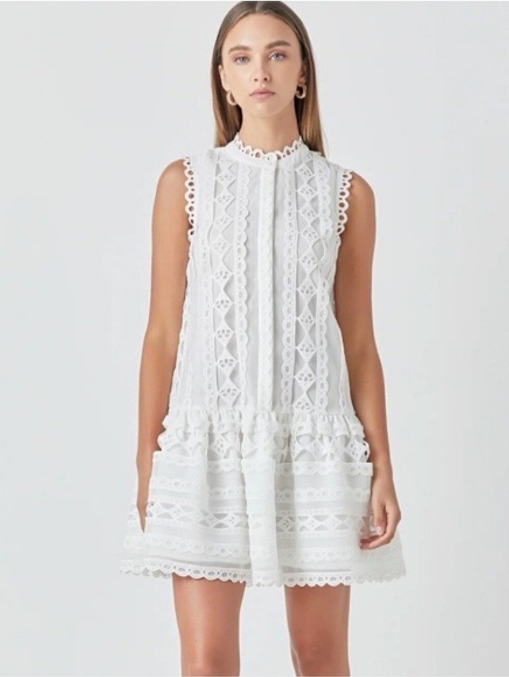 Endless rose eyelet lace / crochet organza mini dress Size Large Bridal Wedding